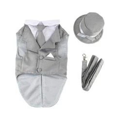 Midlee Dog Tuxedo Wedding Suit- Gray Top Hat & Leash